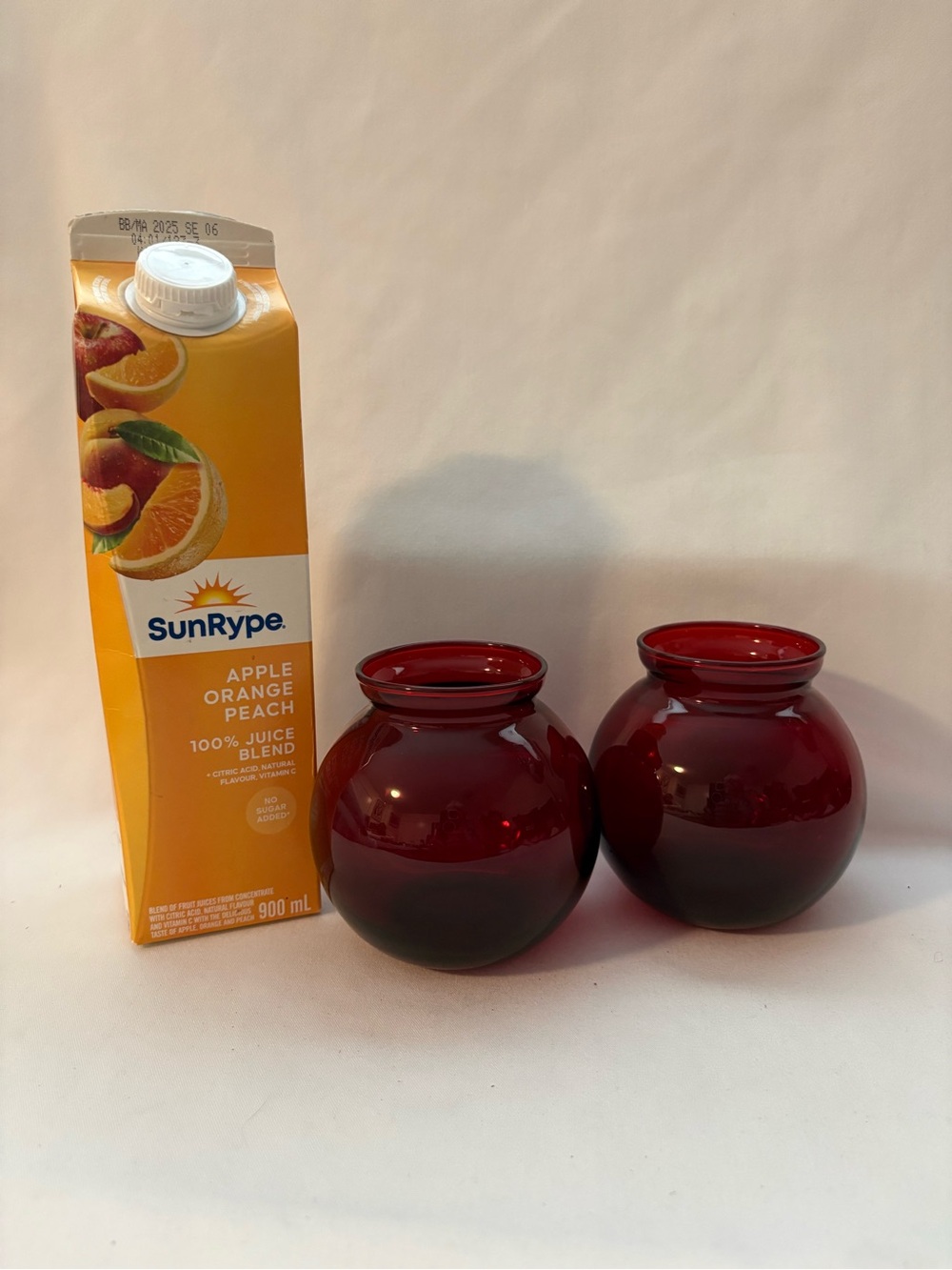 2-Anchor Hocking,  Royal red round glass bowl vases